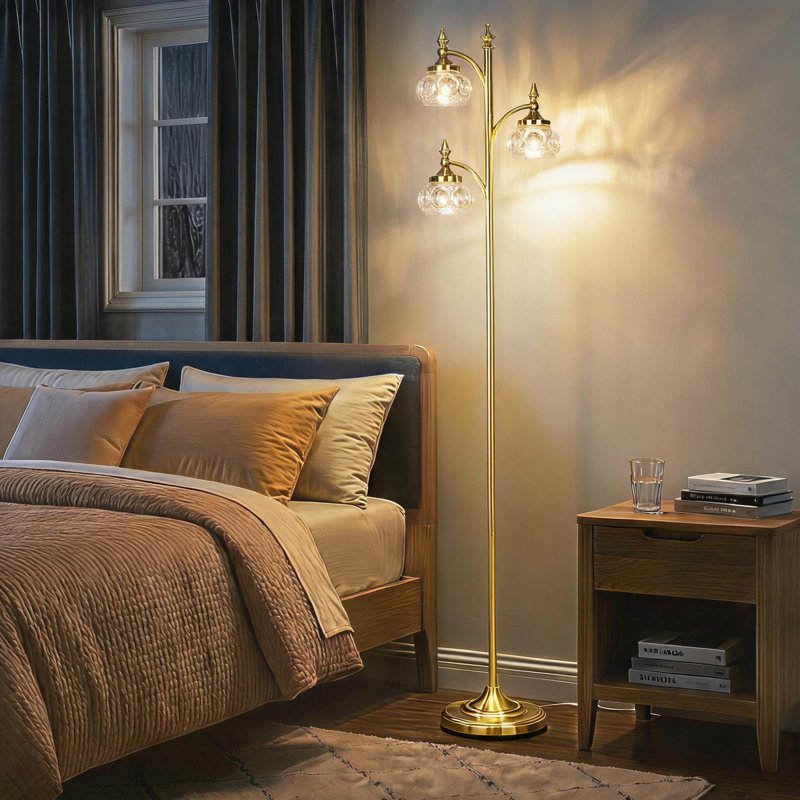 66.5" Dimmable Tree Floor Lamp with 3 Included Bulbs, Gold