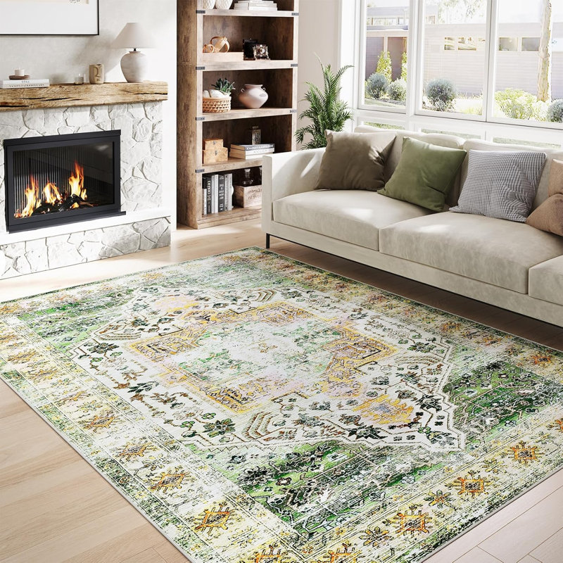Runner Rug Kitchen Hallway Entryway – Vintage Floral Oriental Design Non-Slip Stain Resistant Low Pile Floor Covering (Blue)