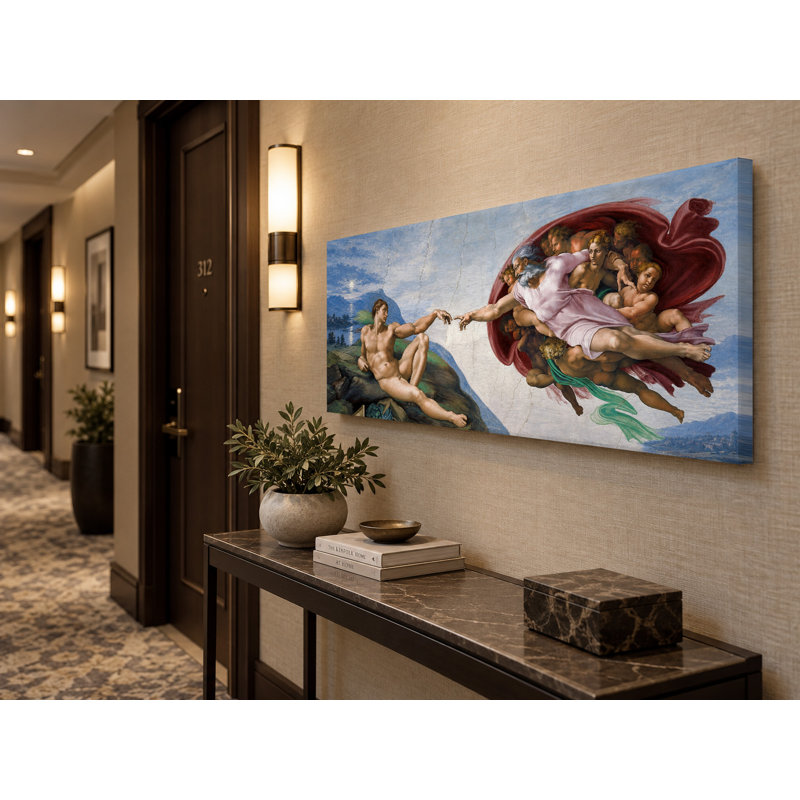 Nude Figures Blue Fresco Panoramic Canvas Wall Art, Ready to Hang, 12" H x 30" W