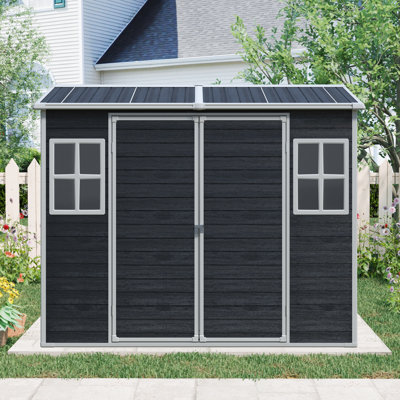 8x4 Resin Outdoor Storage Shed with Floor and 2 Windows Black