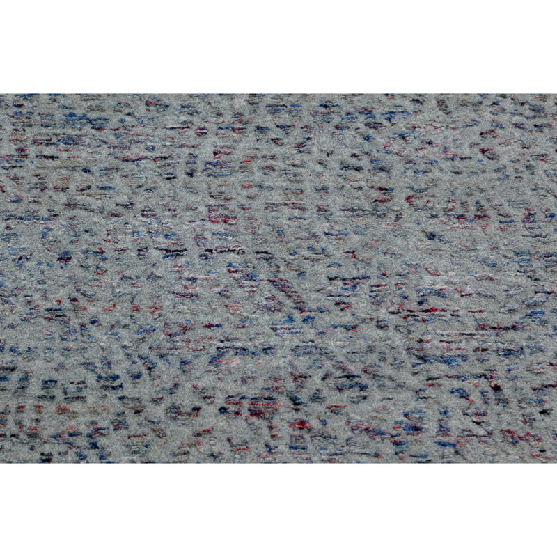 Tapis gris / bleu / rouge noué à la main, Rectangle 6 pi x 9 pi