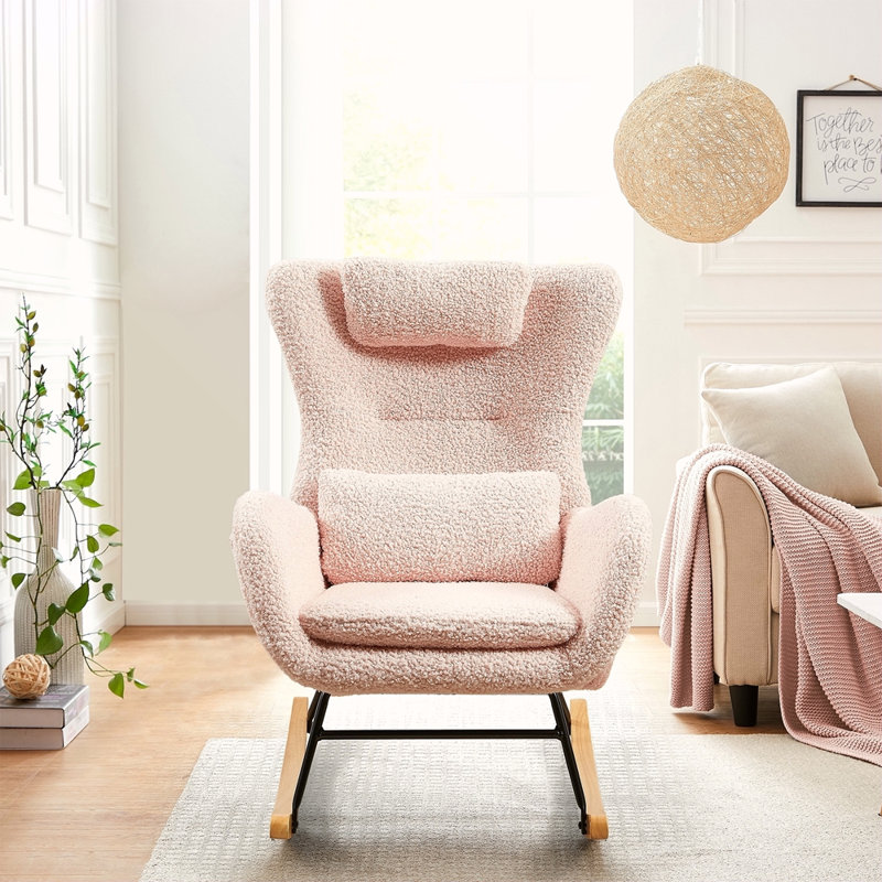 Chaise berçante, chaise berçante moderne avec dossier haut, Rose