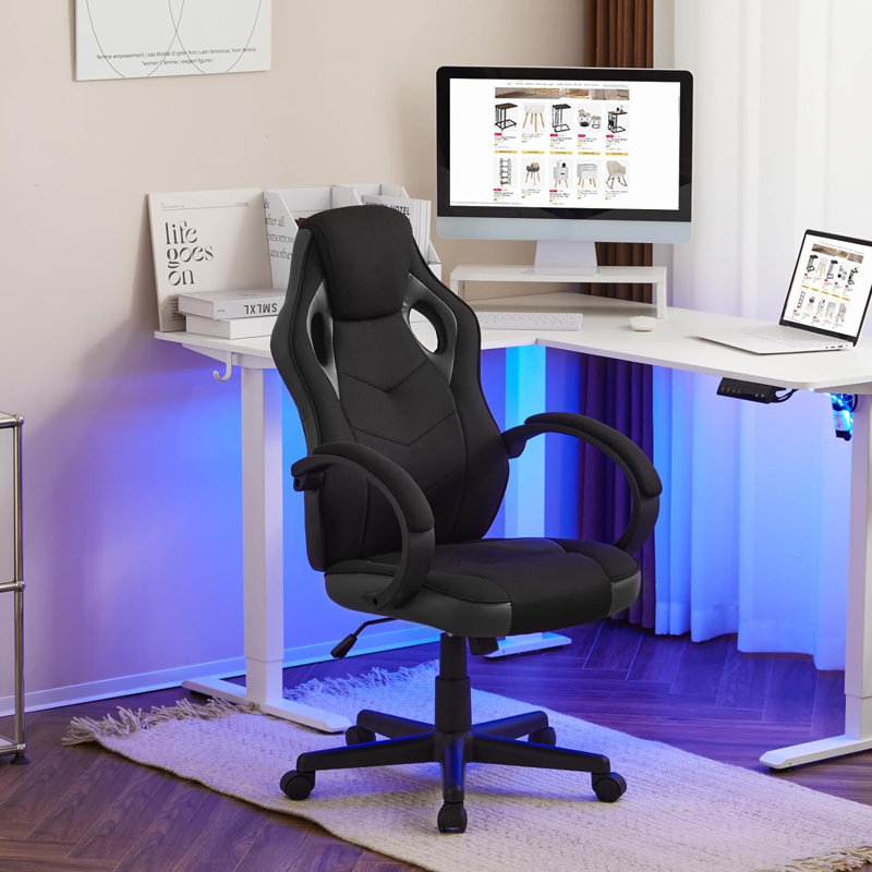 Inbox Zero Adjustable Ergonomic Swiveling PC & Racing Game Chair, Black
