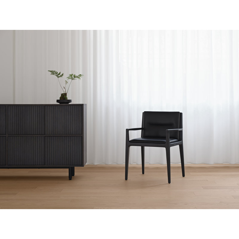 Jona Leather Arm Chair, Black Oak, Newcastle Dark Brown New 25