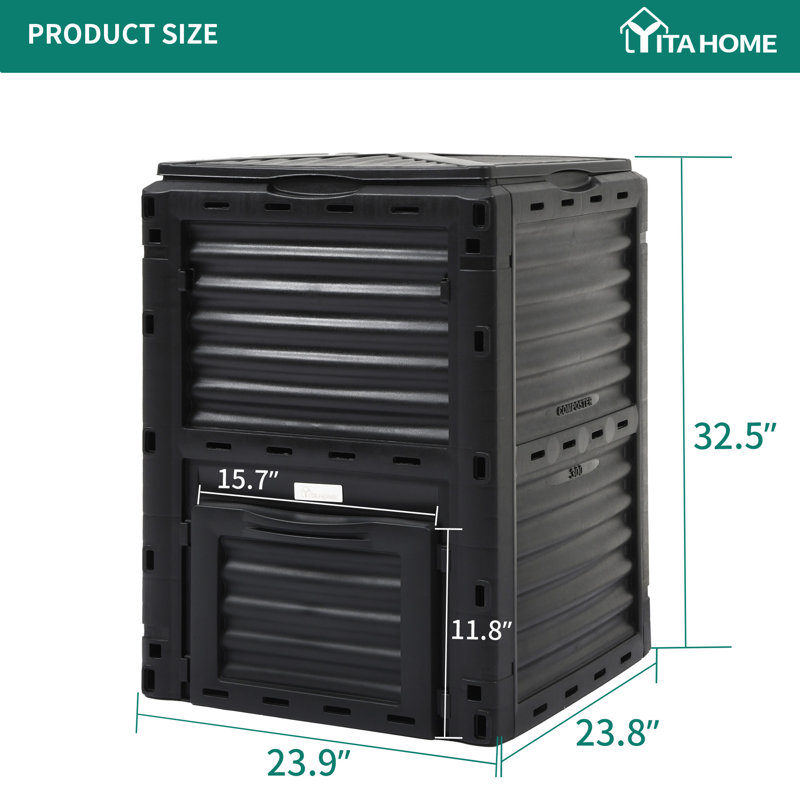 80 gallons Composteur stationnaire en plastique pour l'extérieur, Noir