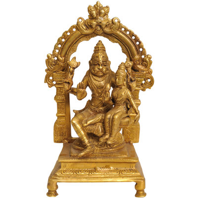 8" Handmade Brass Lakshmi Narasimha Statue with Prabhavali – Traditional Hindu Temple & Home Mandir Decor Idol ​