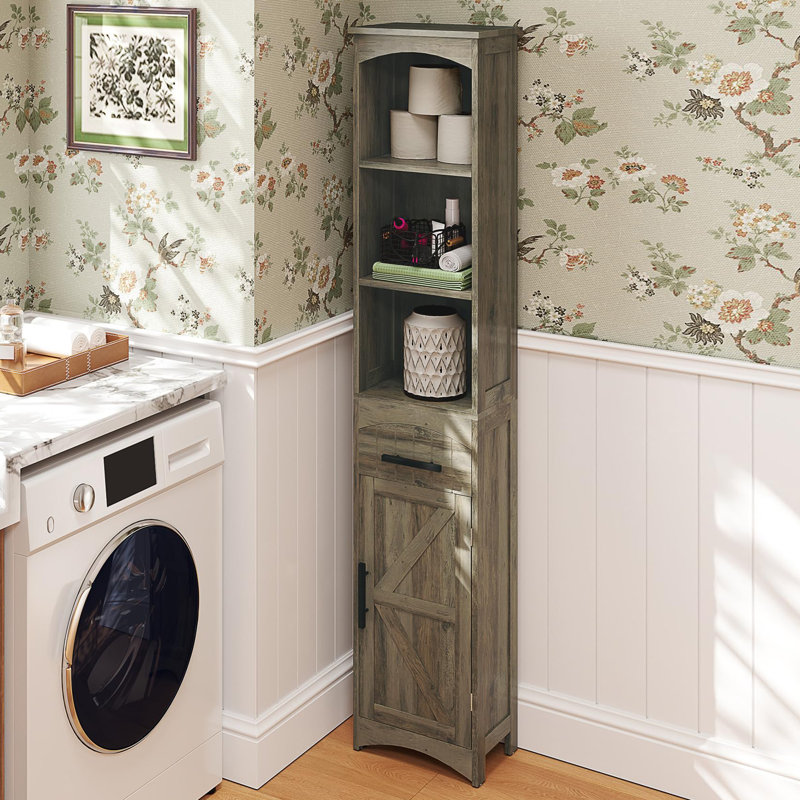 Grande armoire de rangement pour salle de bain, Chêne gris