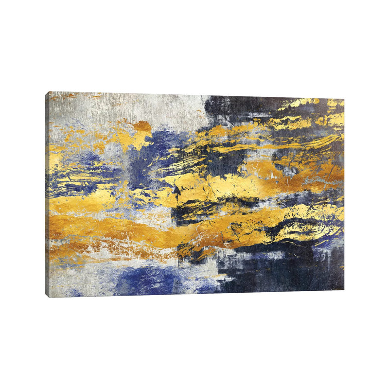 «Gold and Blue» par Maximiliano Casal, reproduction d'art sur toile tendue, H 26 po x l 40 po x 1,5 po