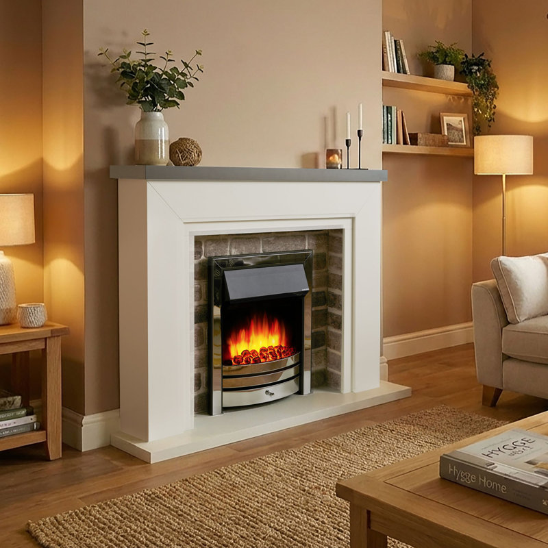Flamborough Fireplace Castleton Fires & Fireplaces 120 cm W White Wood Electric Fireplace with 6824.28 BTU, Grey/Chrome
