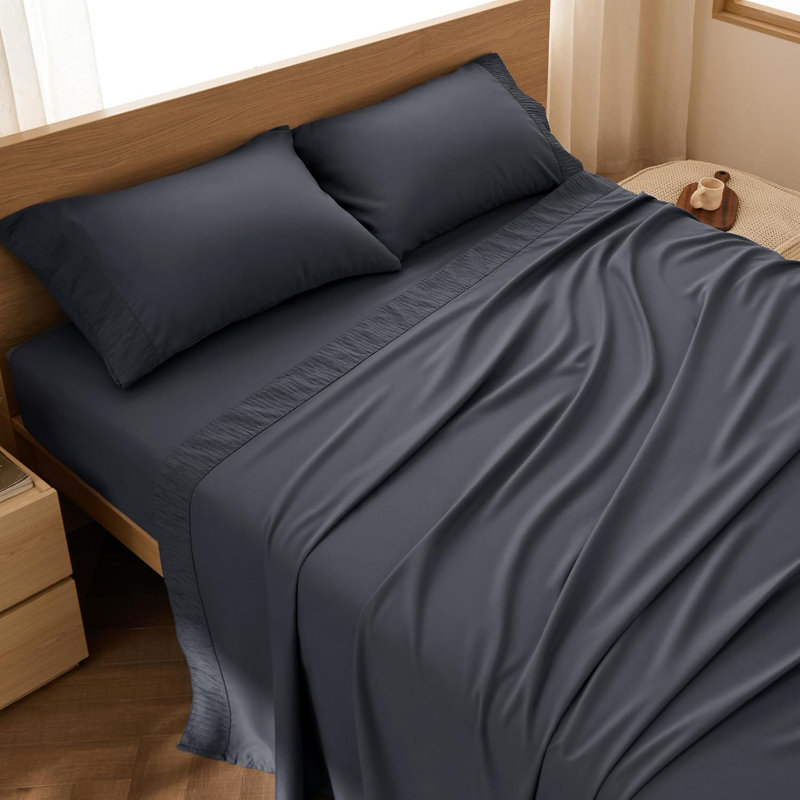 Draps pour lit double - Ensemble de draps 4 pièces doux - Respirant et rafraîchissant - Hotel Luxury - Literie en microfibre de polyester facile d'entretien pour femmes, hommes, gris foncé