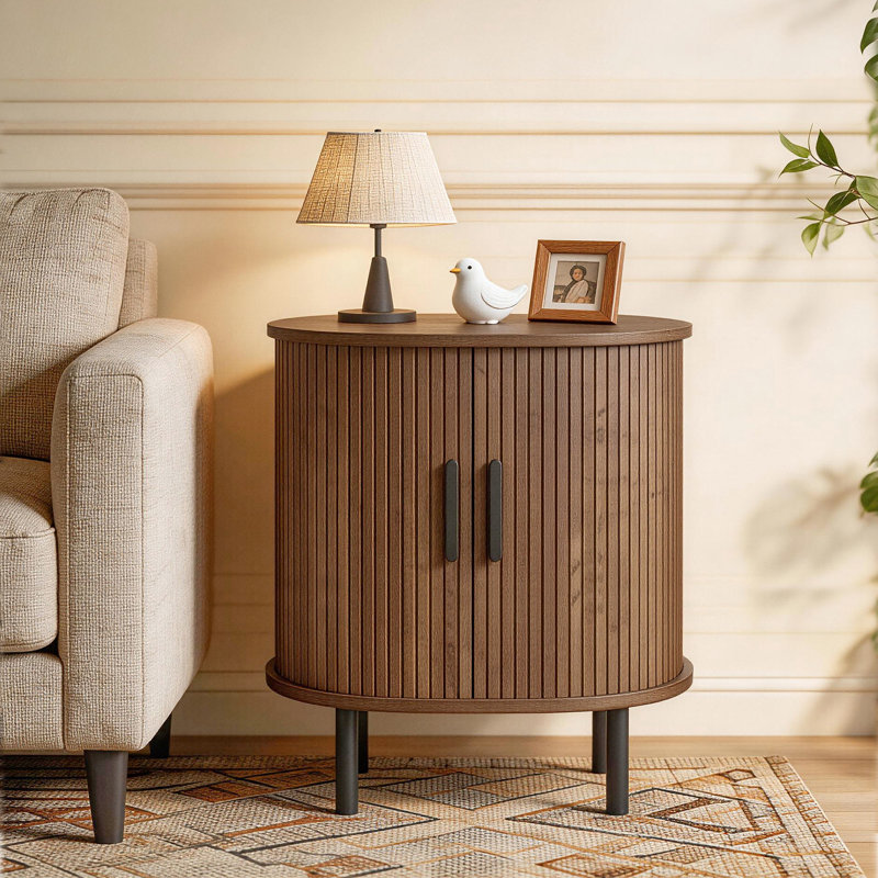 Table de chevet moderne de 21,65 po de style Mid-Century avec rangement et tablettes réglables, Noyer