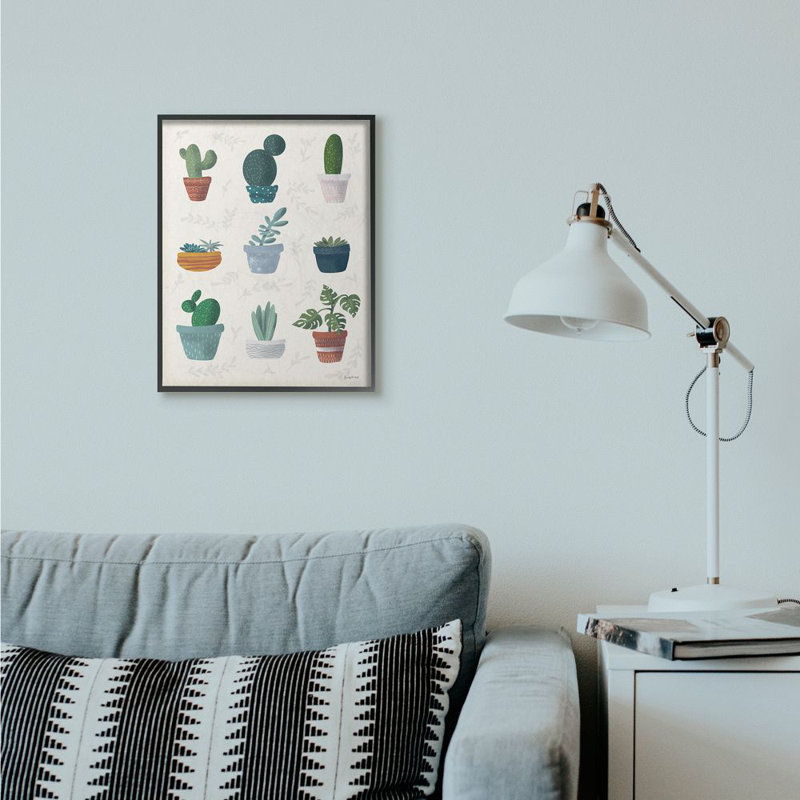 «Cute Succulent Design Chart», impression sur toile, H 20 po x l 16 po, Giclée encadrée noir minuit