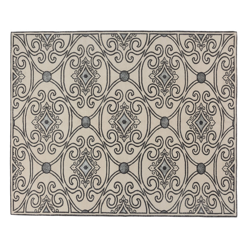 Marquis Geometric Area Rug in Gray/Silver/White, Rectangle 3' x 5'