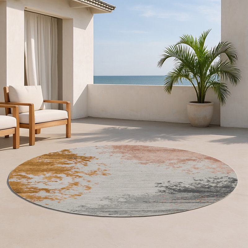 Watercolor Grey Indoor and Outdoor Area Rug, Round 5'