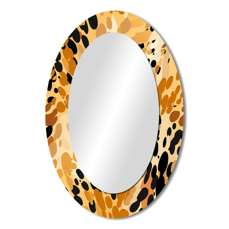 Orange And Black Leopard Print Adventure - Orange Traditional Oval Wall Mirror, 36" H x 24" W