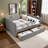 Quies Full\Queen Size Daybed With Storage Drawers, USB Port, Wave Design Linen Fabric Bed-369255315-369255308