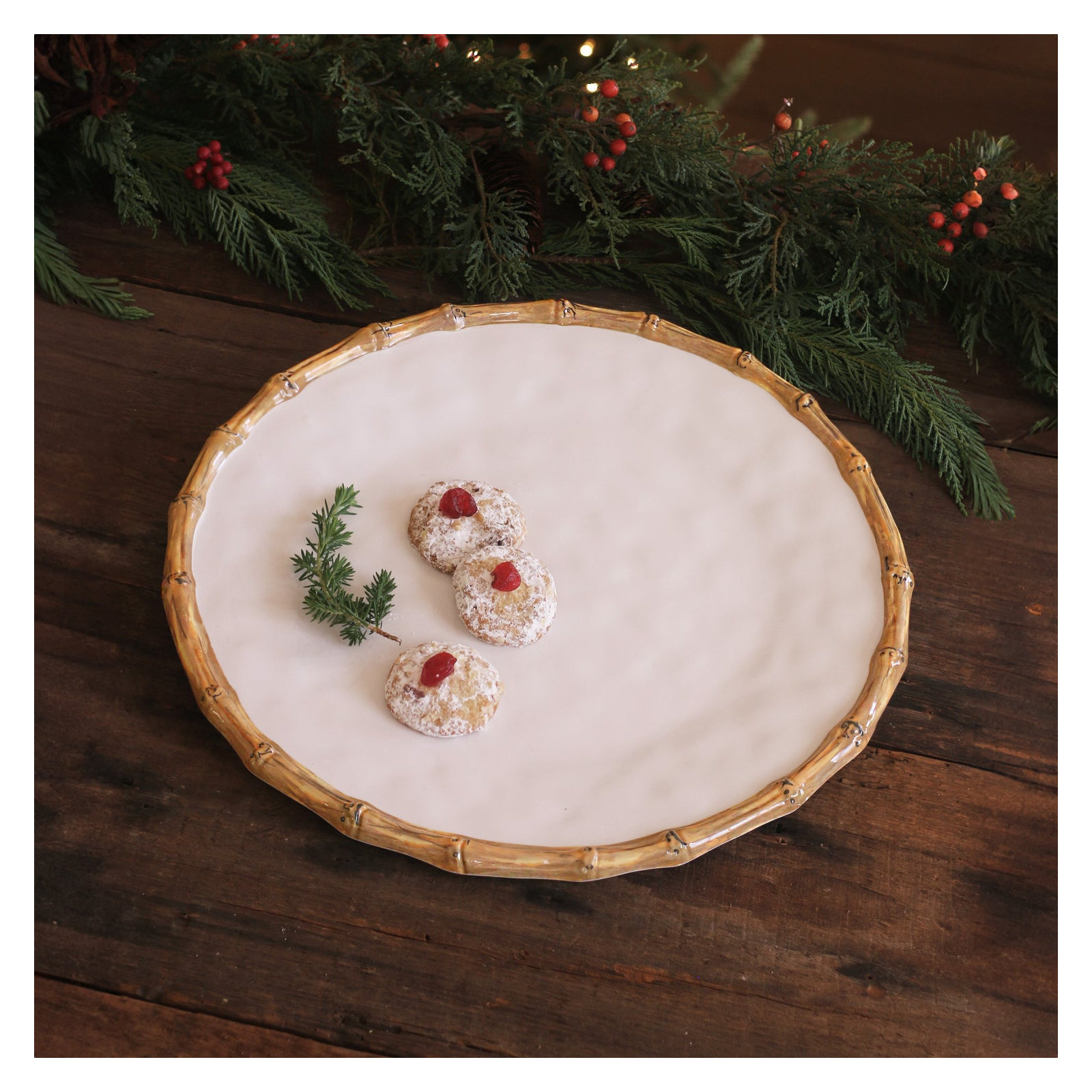 Vida Round Melamine Platter, White/Natural