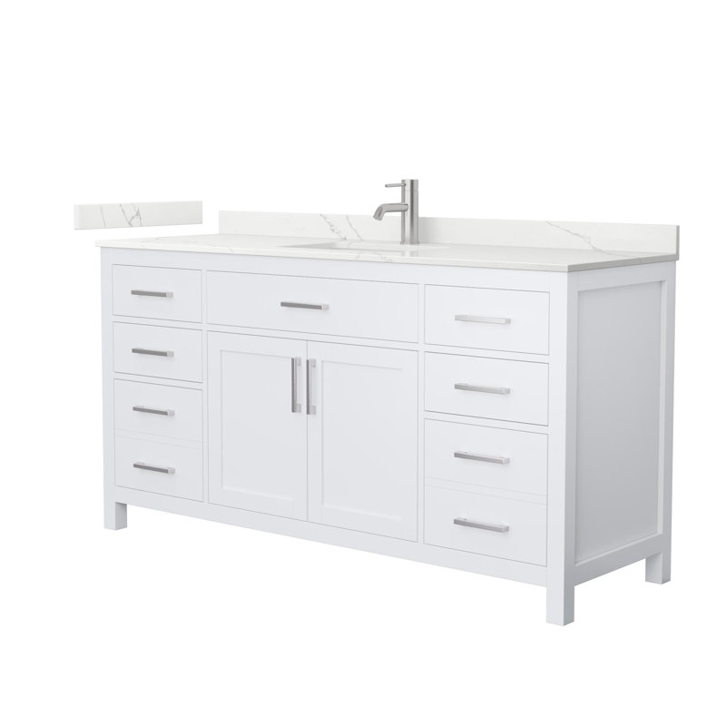 Beckett 66" Freestanding Single Bathroom Vanity with Quartz Top, White, Brushed Nickel, Giotto Quartz
