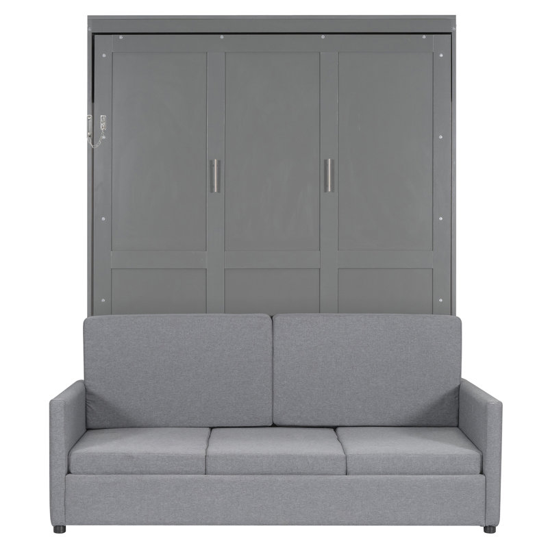 Grand lit escamotable mural avec coussin, grand, Gris