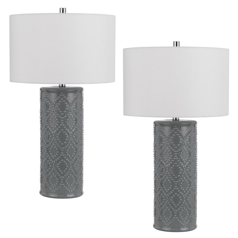 Ensemble de 2 lampes de table en céramique Castine, fini gris ardoise, hauteur 72,4 cm (28,5 po).