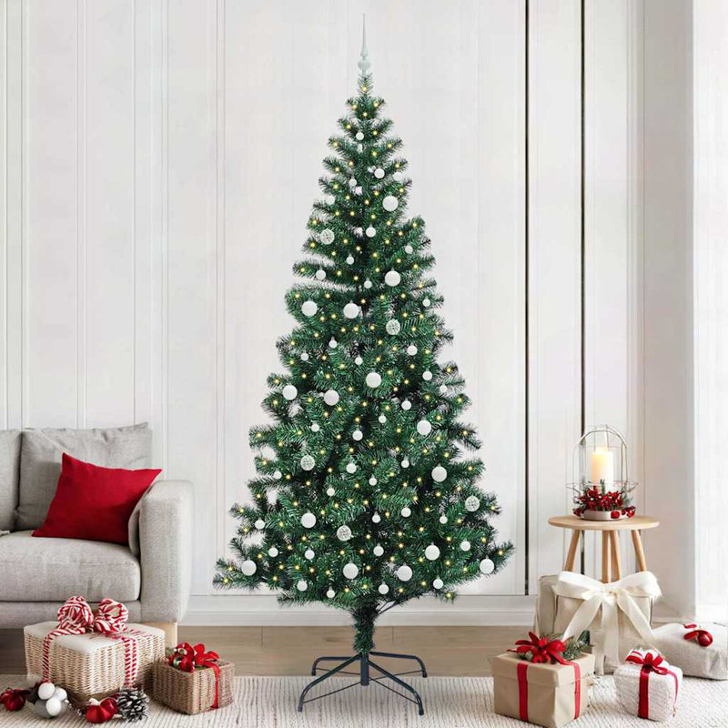 vidaXL Artificial Pre-lit Christmas Tree Green PVC and Metal, 7.87 ft