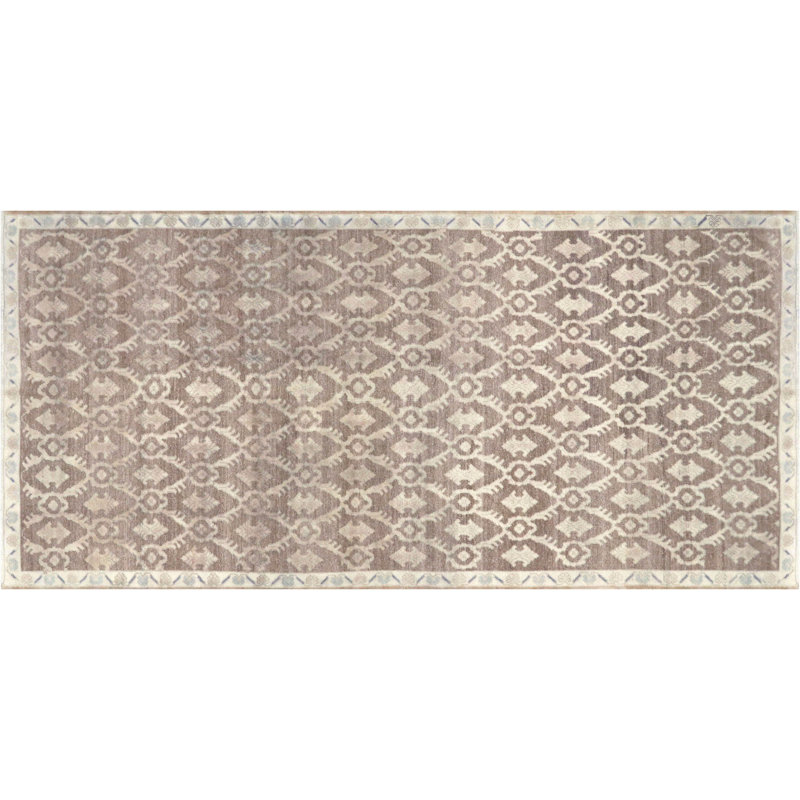 Tapis de couloir unique en laine noué à la main ivoire / gris des années 1960 de 4 pi 11 po x 10 pi 4 po
