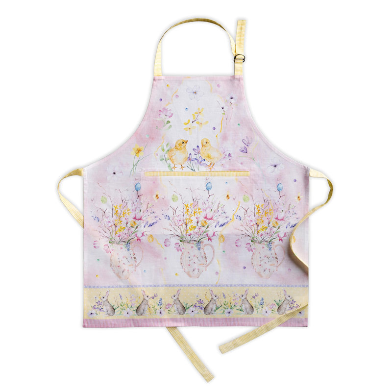 Maison d' Hermine Apron for women with Pocket 100% Cotton 27.50"x31.50" 1 Piece Adjustable Neck Strap & long ties Apron Men, Chef, Wedding, Cooking, Gardening, Server Spring/Summer (Easter Zest)