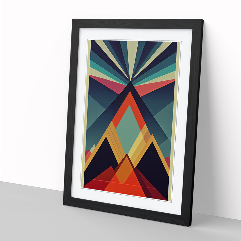 Pyramids Art Deco - Single Picture Frame Print, 34cm H x 25cm W x 2cm D, Black