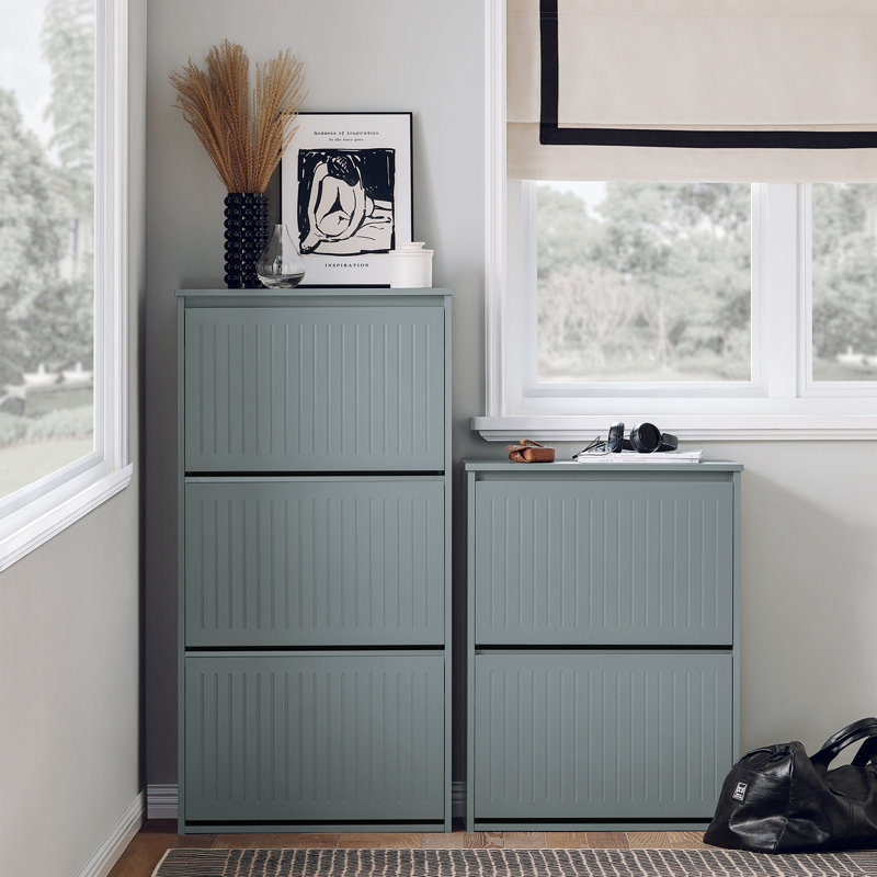 Shoe Storage Cabinet, Grey/Brown/Blue, 3