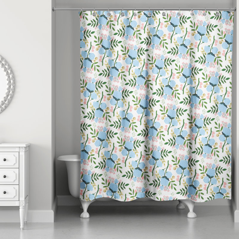 Rideau de douche simple floral Criswell, Blanc
