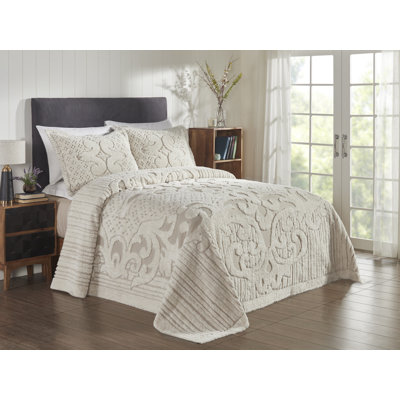 Ashton Collection 100% Cotton Chenille Bedspread Set, Traditional Tufted Medallion Bedding with Matching Sham, OEKO-TEX Certified, Soft, Breathable, Machine Washable, All-Season