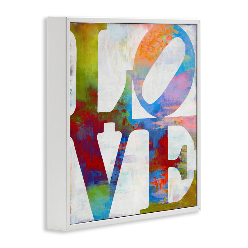 «Love Painted Textured Rainbow Typographie», impression, Giclée encadrée blanc bord de mer, 17" H x 17" W