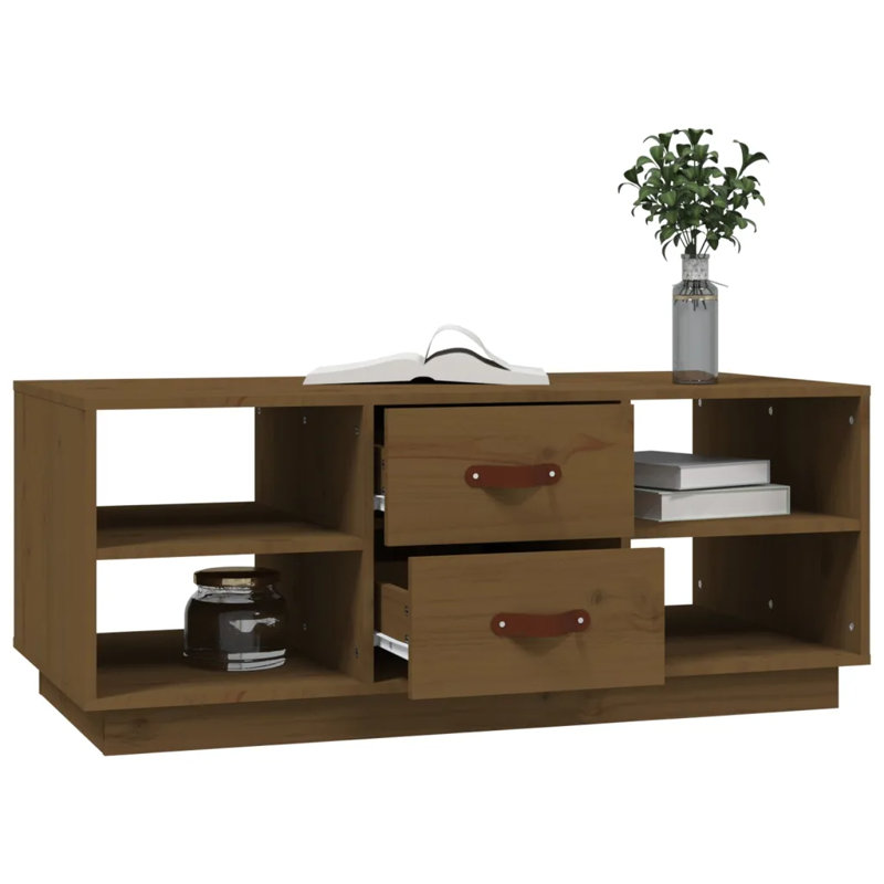 Schindler Solid Wood Solid Coffee Table with Storage, Honey brown