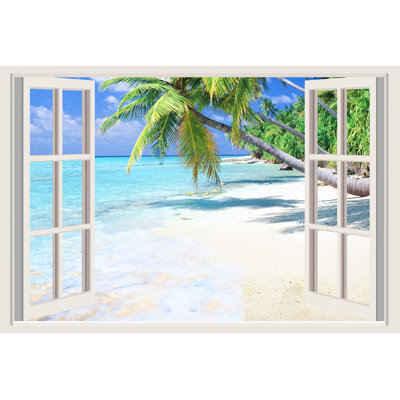 Tropical Palms Window View 1 Piece Wrapped Canvas Wall Art