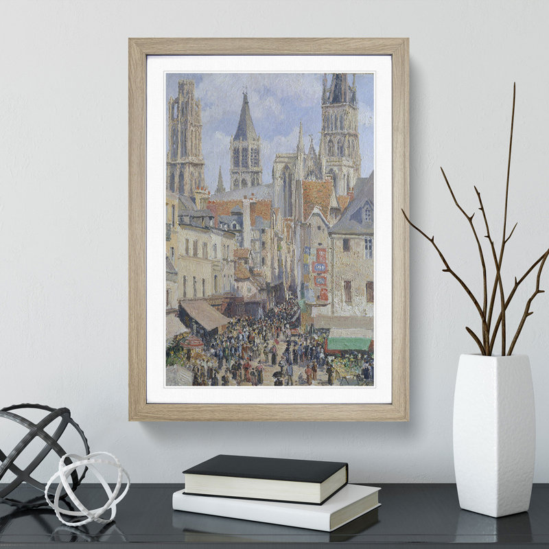 The Old Market at Rouen by Camille Pissarro - Picture Frame Painting, Oak Framed, 36cm H x 27cm W x 2cm D