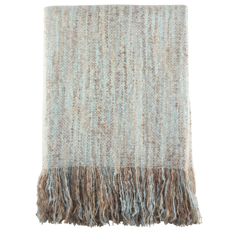 Aqua and Brown Faux Mohair Fringe Throw Blanket