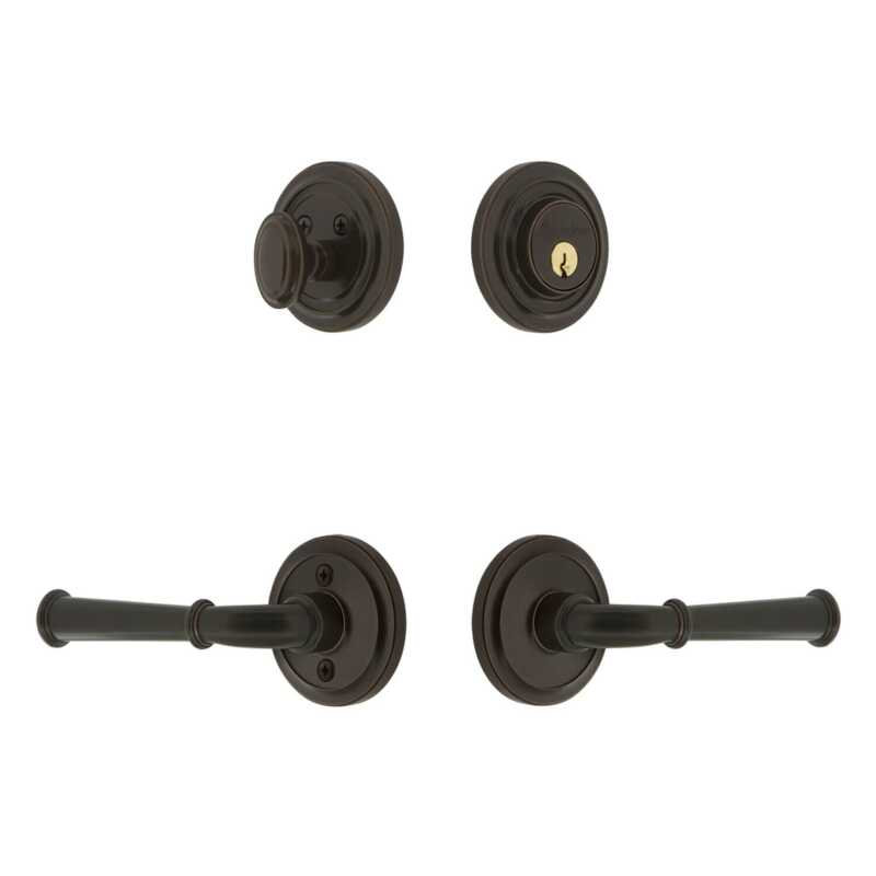 Grandeur Circulaire Rosette Entry Set with Georgetown Lever in Timeless Bronze, 2.375", Timeless Bronze, Right Handed