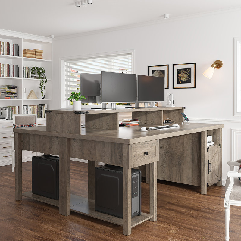 Bureau d'ordinateur 55 po avec tiroirs Bureau à domicile avec tiroirs avec tablette pour moniteur, Gris