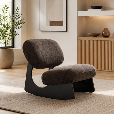 Fauteuil à bascule moderne avec base creuse incurvée, revêtement en chenille douce, sans accoudoirs, élément sculptural pour salon, chambre, chambre d'enfant