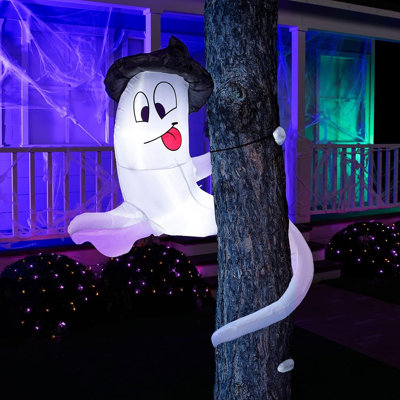 Décoration d'Halloween gonflable fantôme autour d'un arbre avec lumières à DEL intégrées, décoration de cour effrayante pour les fêtes d'Halloween sur la pelouse, le jardin, le patio et l'extérieur