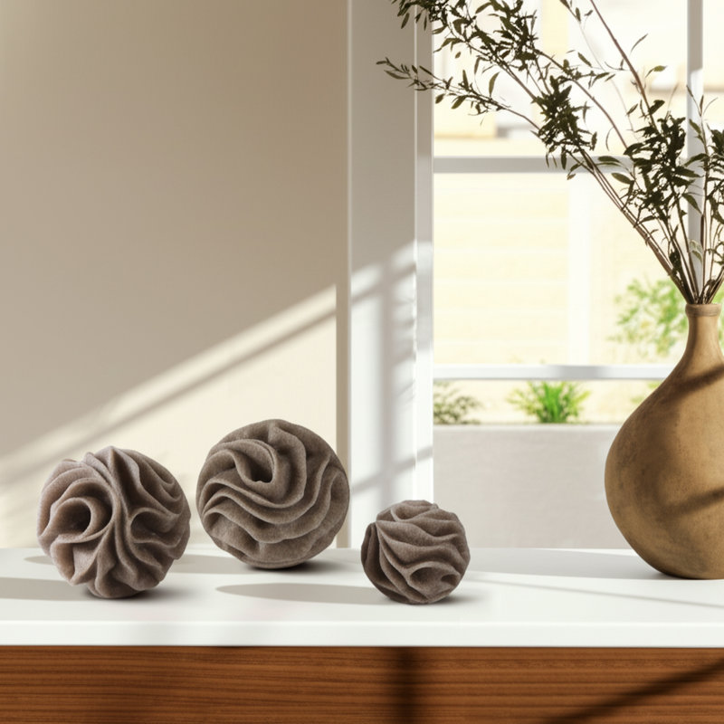 Hershman Set Of 3 Hershman Wavy Spheres, Brown