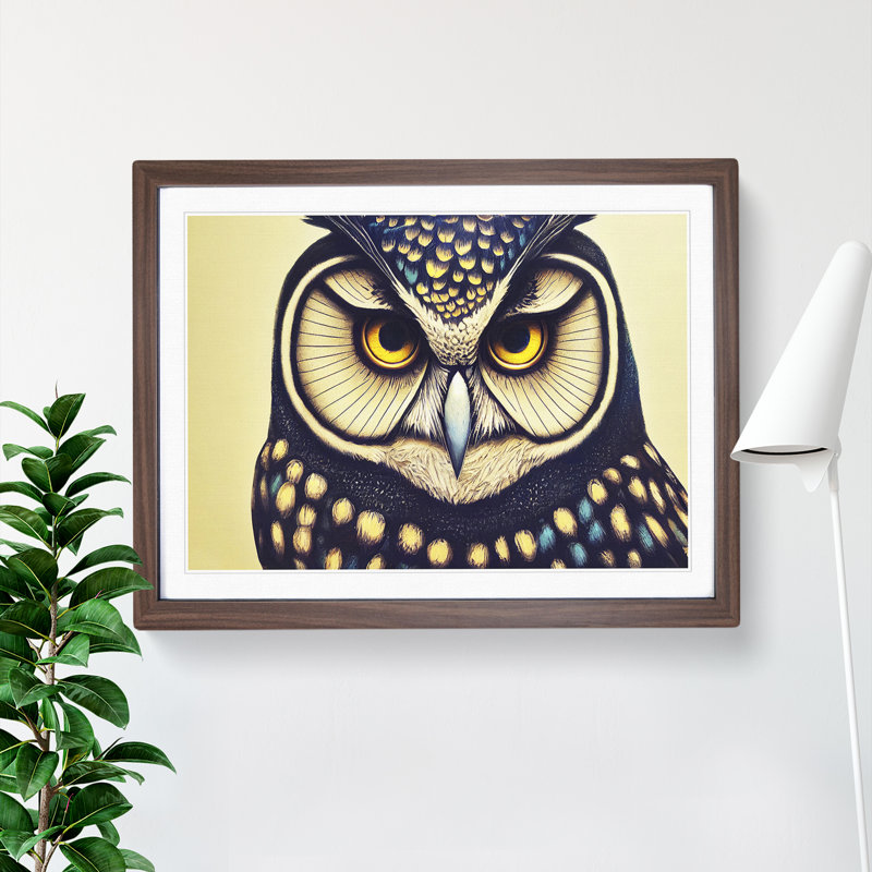 Effervescent Owl - Single Picture Frame Painting, 46cm H x 64cm W x 2cm D, Walnut