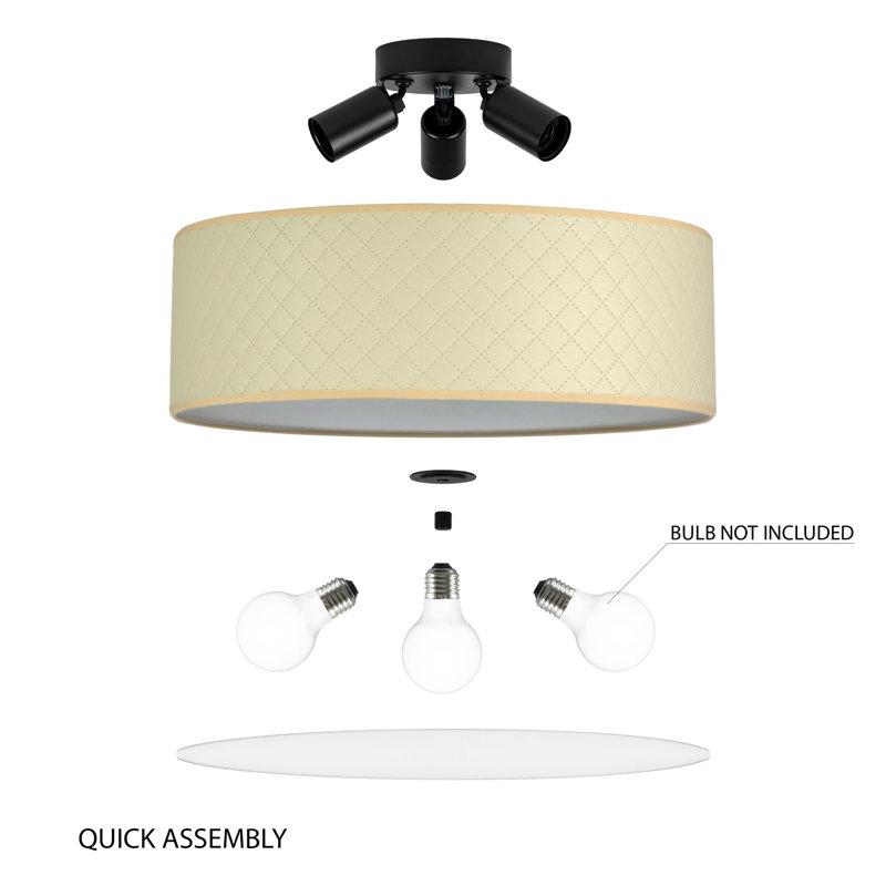 Trece Fabric Flush Mount, Ivory, 20cm H x 45cm W x 45cm D