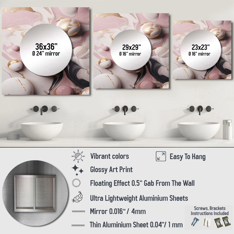 Larika - Miroir carré abstrait en marbre pour décoration murale, 29 po x 29 po