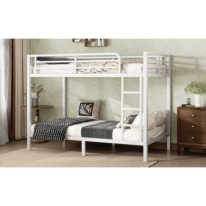 Metal Over Bunk Bed For Teens And Adults,Space-Saving/Noise Reduced/No Box Spring Needed, Off White