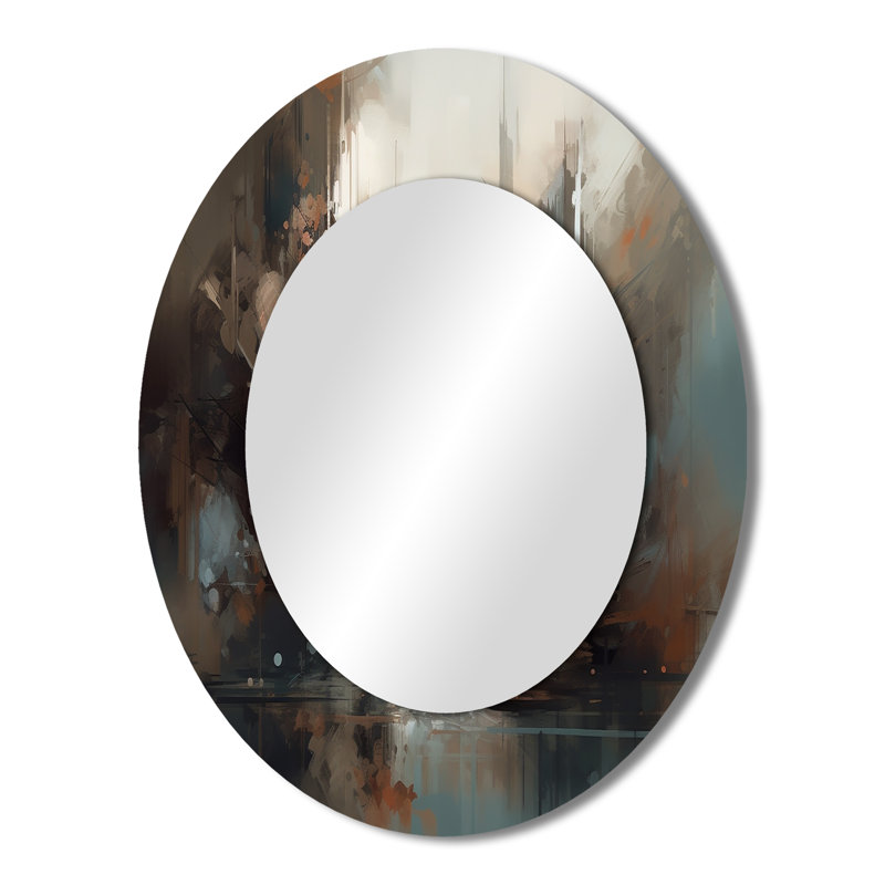 Abstrait délicat, coup de pinceau délicat - V, miroir mural ovale brun, 43 po x 33 po