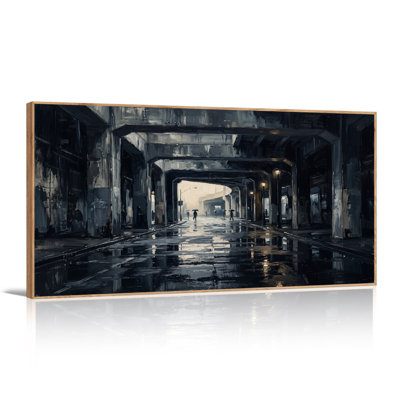 Rainy Urban Underpass With Reflective Pavement Canvas Wall Art