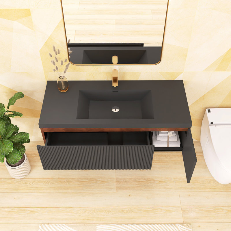 Meuble-lavabo mural simple 47,3 po avec comptoir en quartz 47,3 po