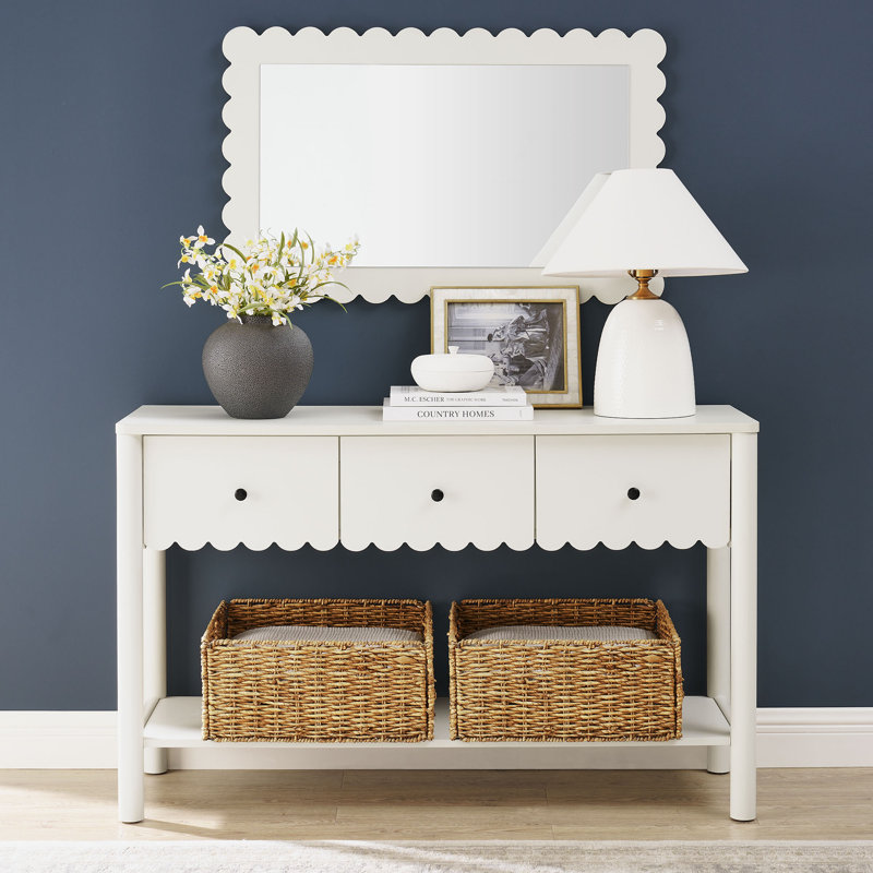 Emmeline 3-Drawer Scalloped Console Table, White