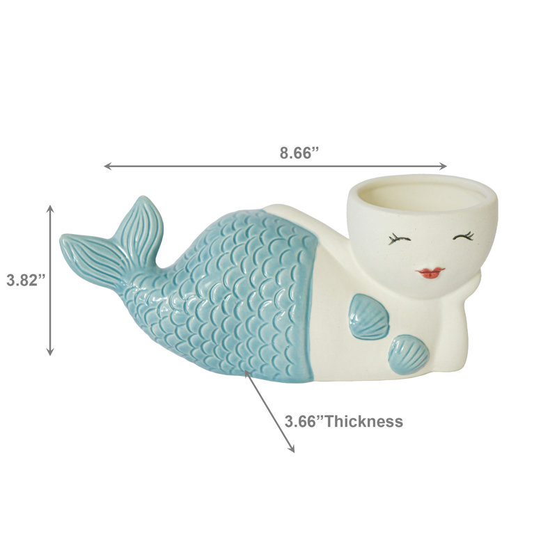 Ceramic Mermaid Planter Side Pose